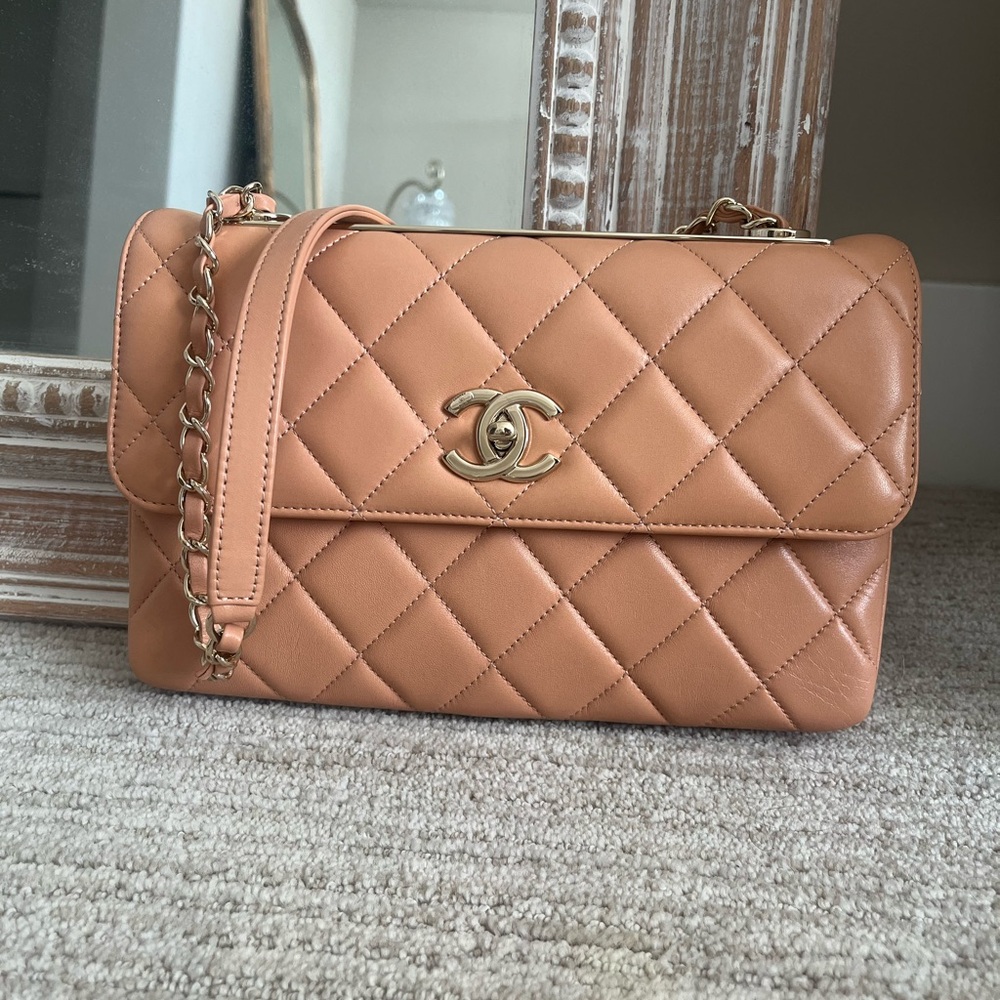 Chanel Quilted Trendy Flap Leather Bag in Camel/Tan